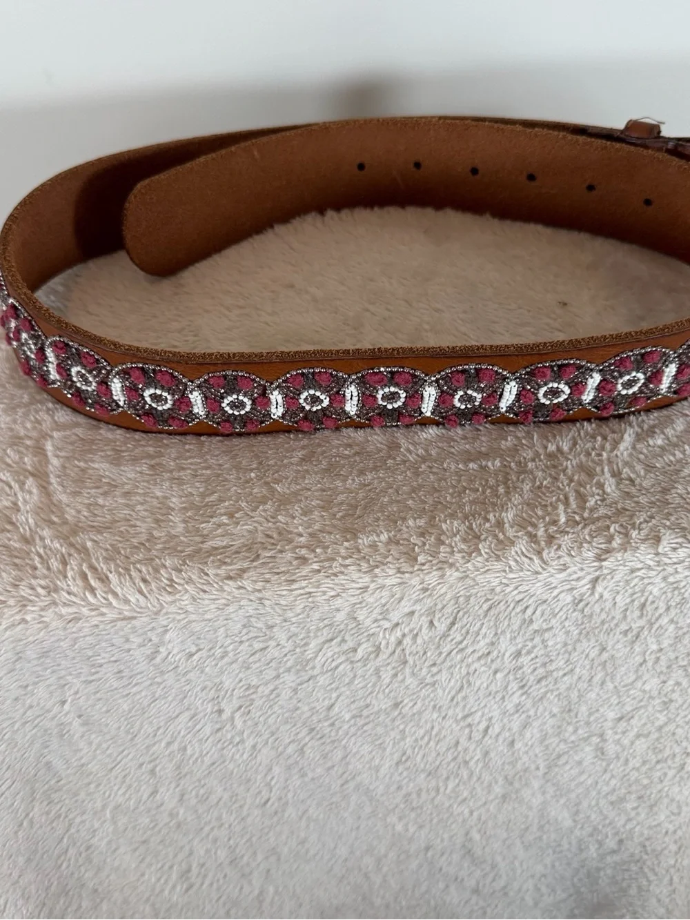 Brown Leather Beaded Belt - Women's Accessory Length 38”